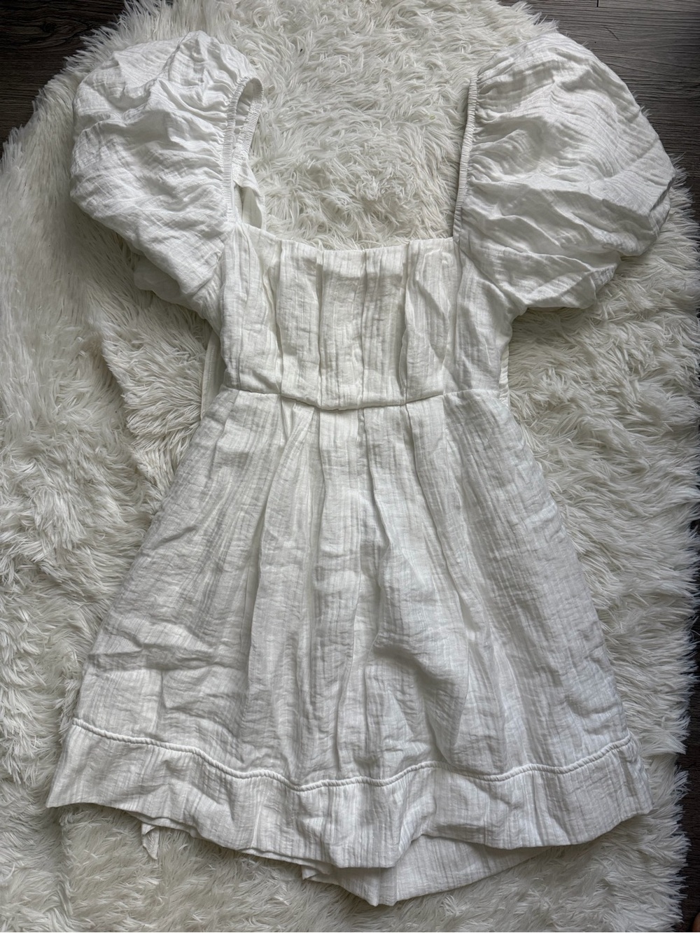 White Puff Sleeve Linen Mini Dress